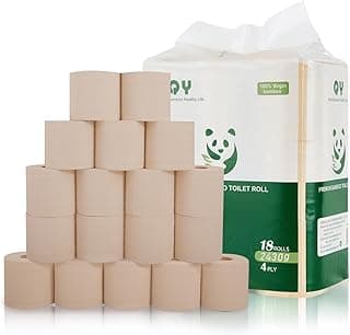 Bamboo Toilet Paper, 4-Ply, 18 Rolls, 200 Sheets Per Roll, Total 3600 Sheets, Unbleached, Sustainable and Tree Free, Soft, Strong, Earth-Friendly