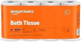 Amazon Basics 1000 Sheet 1-Ply Bath Tissue, 8 Rolls, Septic Safe