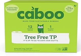 Caboo Tree Free Toilet Paper, Septic Safe Toilet Tissue, Plastic Free, Non Toxic, Chemical Free, 2 Ply Bathroom Toilet Paper | Pack of 12 Double Rolls, 300 Sheets Per Roll