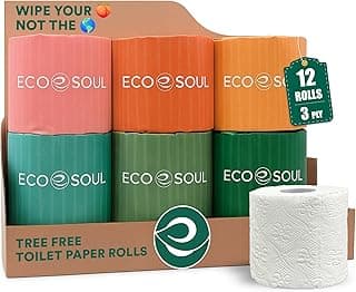 Eco Soul Premium Bamboo Toilet Paper 3 Ply | 12 Mega Rolls | 300 Sheets Each | FSC Certified Hypoallergenic, Textured & Skin-Friendly Septic-Safe Soft Bathroom Tissue Eco-Friendly Chemical & Dye Free