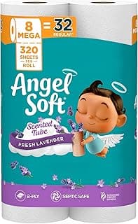 Angel Soft Toilet Paper with Fresh Lavender Scented Tube, 8 Mega Rolls = 32 Regular Rolls, Soft and Strong Toilet Tissue