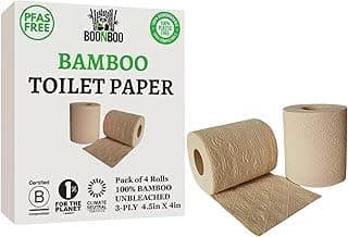 BOONBOO Bamboo Toilet Paper, 3-Ply Unbleached, 4 Rolls