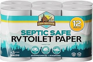 RV Toilet Paper - 12 Pack Septic Safe Toilet Paper 2-Ply Quick Dissolving Camper Tissue Paper Septic Safe to Prevent Clogs - Perfect for Automotive RVs, Septic Tank Systems, Boats, and Camping