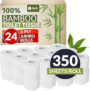 Reli. Bamboo Toilet Paper (24 Jumbo Rolls) | 3 Ply Toilet Paper (350 Sheets/Roll) Bathroom Tissue | Organic Bath Tissue | Bamboo Chemical Free Toilet Tissue Rolls (8400 Sheets Total)