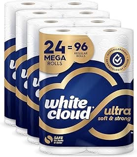 White Cloud Ultra Soft & Strong Toilet Paper, 4 packs of 6 Mega Rolls = 96 Regular Rolls