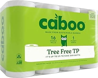 Caboo Tree Free Toilet Paper, Septic Safe Bath Tissue, Soft 2 Ply Sheets, 300 Sheets Per Roll, 16 Double Rolls