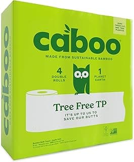Caboo Tree Free Toilet Paper, Septic Safe Bath Tissue, Quick Dissolving 2 Ply Sheets - 300 Sheets Per Roll, 4 Double Rolls