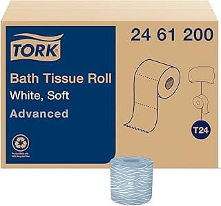 Tork Advanced Toilet Paper Roll, White, Compatible with T24 Dispensers, 2-ply, Soft Tissue, 80 rolls x 500 sheets (2461200)