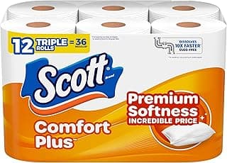 Scott ComfortPlus Toilet Paper, 12 Double Rolls, 231 Sheets per Roll, Septic-Safe, 1-Ply Toilet Tissue