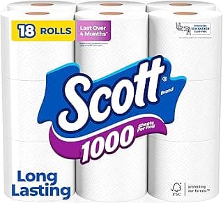 Scott 1000 Toilet Paper, 18 Rolls, Septic-Safe, 1-Ply Toilet Tissue
