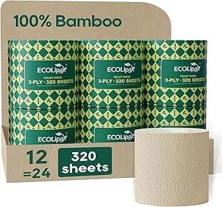 ECOLipak Bamboo Toilet Paper 3 Ply, Septic Safe Toilet Tissue, 12 Double Rolls, 320 Sheets Per Roll, Tree Free, Non Toxic, Soft and Absorbent, Eco Friendly Dye-Free Paper, Brown