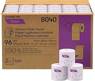 Cascades PRO Soft and Strong Bathroom Tissue – 2-Ply Toilet Paper Rolls for Commercial and Office Restrooms – Individually Wrapped, Recycled Fibers – 500 Sheets/Roll - 96 Rolls/Box – B040- White