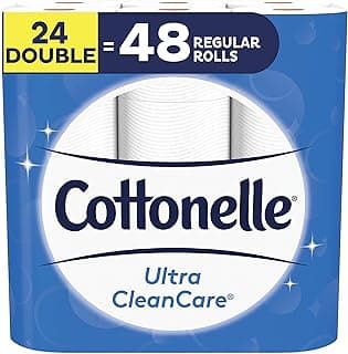Cottonelle Toilet Paper, 24 Double Rolls (Equal to 48 Regular Rolls), Ultra CleanCare, Soft Bath Tissue, Biodegradable, Septic-Safe