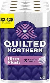 Quilted Northern Ultra Plush Toilet Paper, 32 Mega Rolls = 128 Regular Rolls, 3X Thicker*, 3 Ply Soft Toilet Tissue