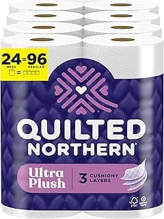 Quilted Northern Ultra Plush Toilet Paper, 24 Mega Rolls = 96 Regular Rolls, 3X Thicker*, 3 Ply Soft Toilet Tissue