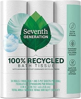 Seventh Generation Toilet Paper White Bathroom Tissue 2-ply 100% Recycled Paper without Chlorine Bleach 24 count, Pack of 2