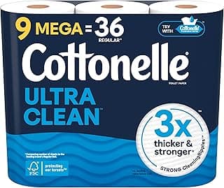 Cottonelle Ultra Clean Toilet Paper, 9 Mega Rolls = 36 Regular Rolls, Packaging May Vary