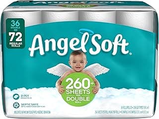Angel Soft White 2-Ply Septic Safe Toilet Paper Tissue, 36 Double Rolls, 72 Regular Rolls, 260 Plus Sheets Per Double Roll